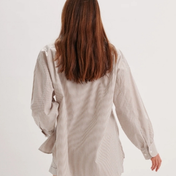 Suzie Kondi Kappa Oversized Button Up Shirt In Poplin Cotton Flax Stripe XS - Picture 2 of 14